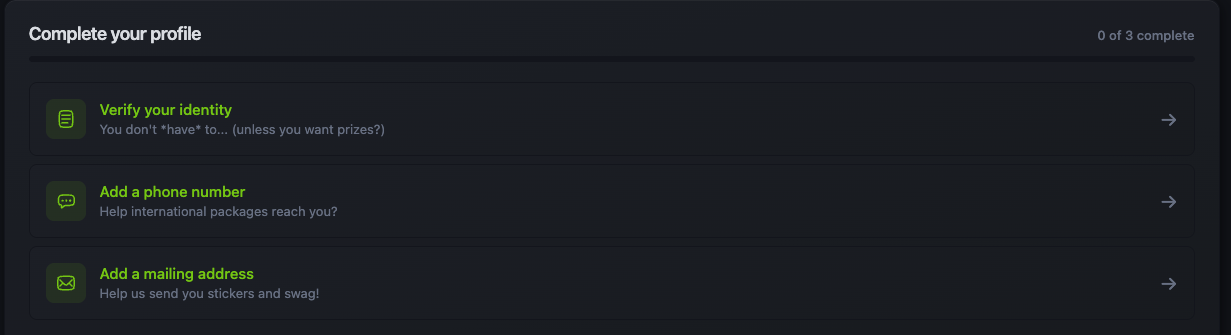 Account completion steps