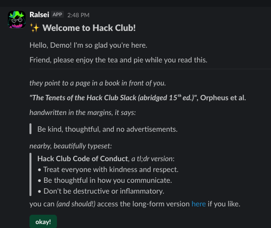 First welcome message