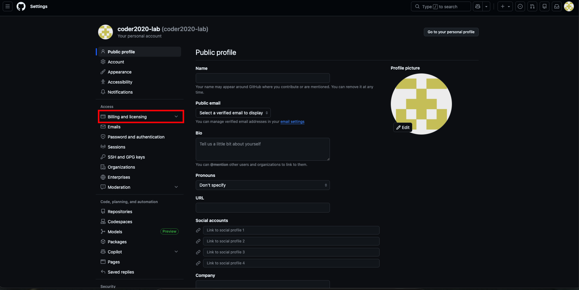 Go to Billing and licensing